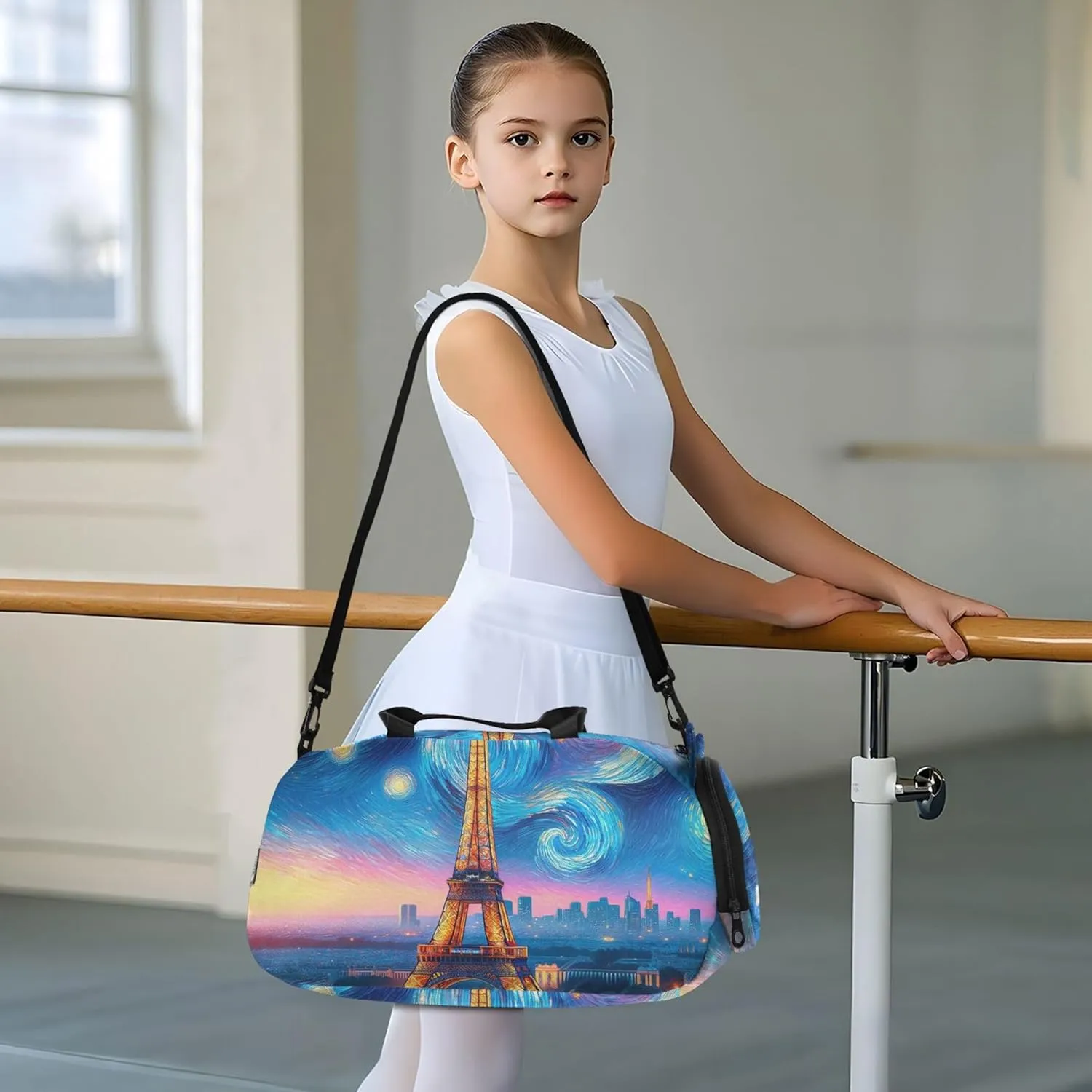 Paris Eiffel Tower Starry Night Duffle Bags for Traveling Tote Overnight Weekender Duffel Carry on Duffel for Boys Dance Duffle Bag