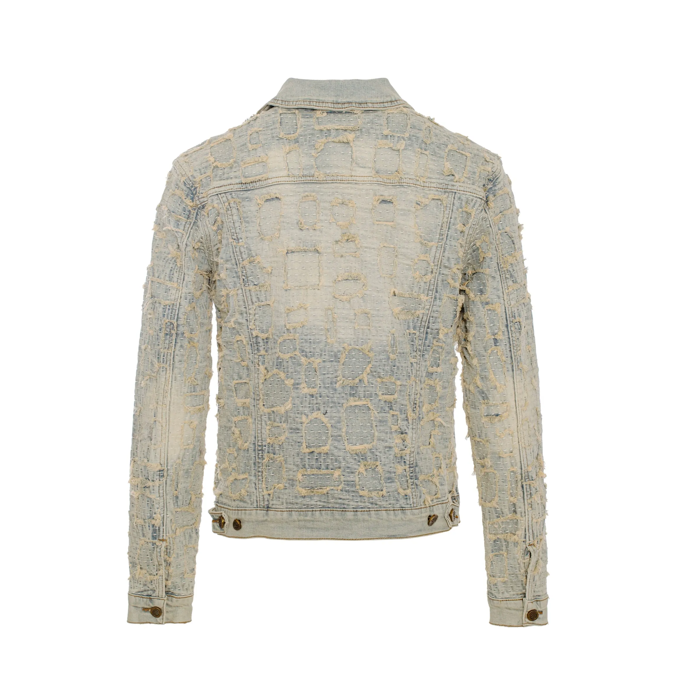Patchwork Distressed Denim Jacket   Jeans SET - TAN
