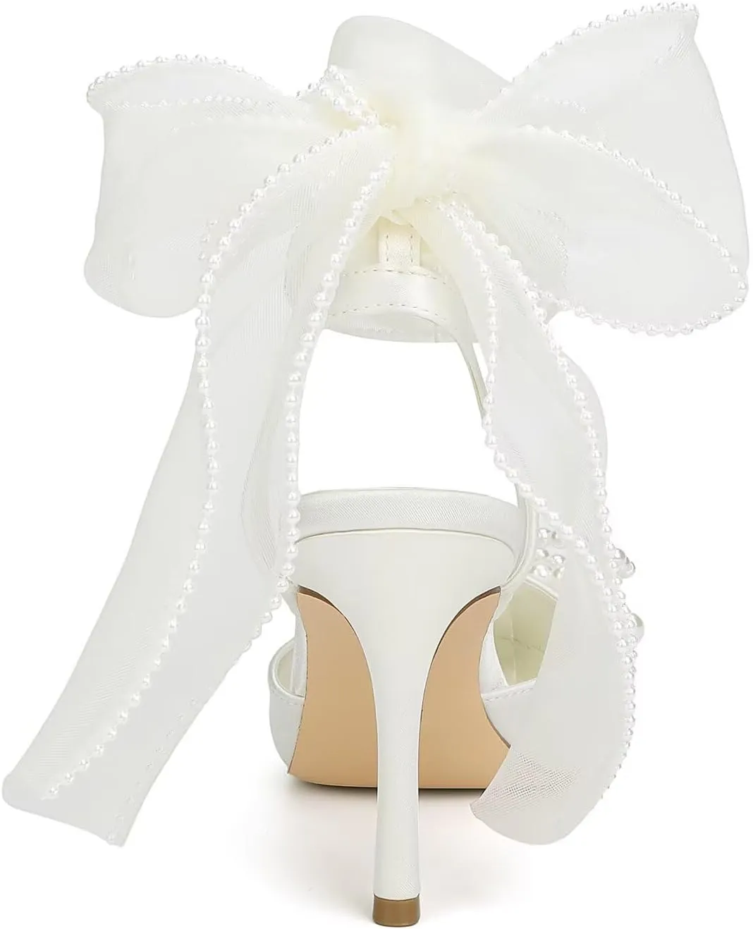 Pearl Heels Wedding Shoes for Bride Closed Toe Bridal Shoes Wedding Heels with Bow