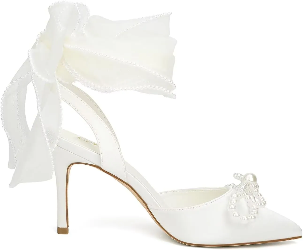 Pearl Heels Wedding Shoes for Bride Closed Toe Bridal Shoes Wedding Heels with Bow