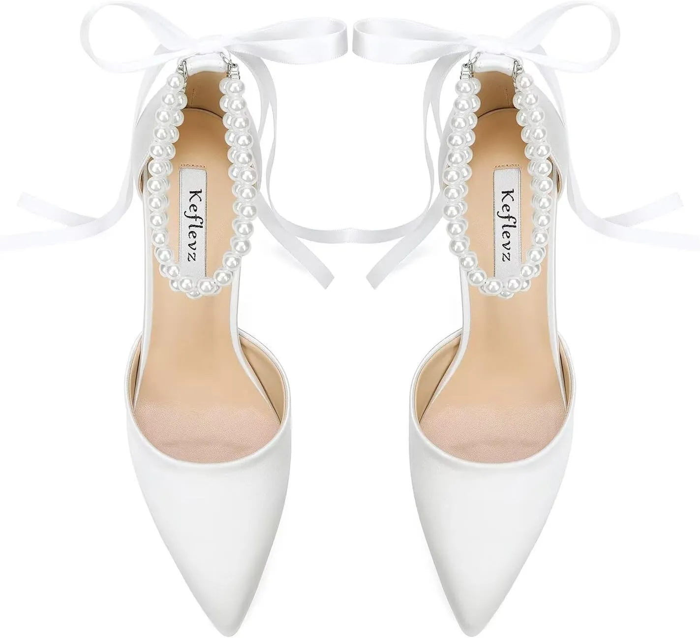 Pearl Heels Wedding Shoes for Bride Closed Toe Bridal Shoes Wedding Party Pumps