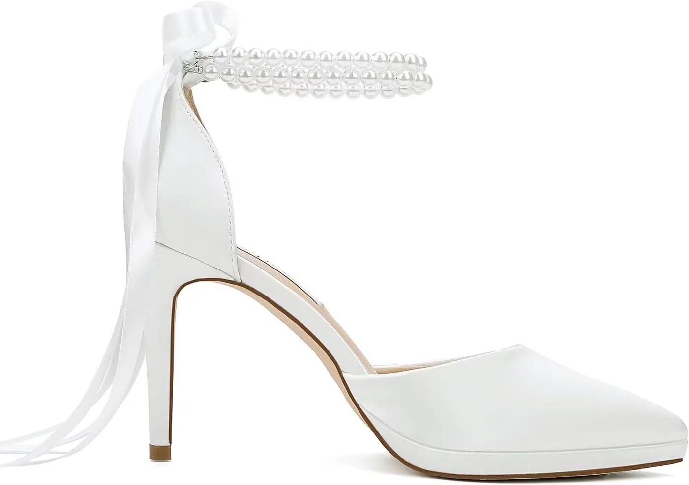 Pearl Heels Wedding Shoes for Bride Closed Toe Bridal Shoes Wedding Party Pumps