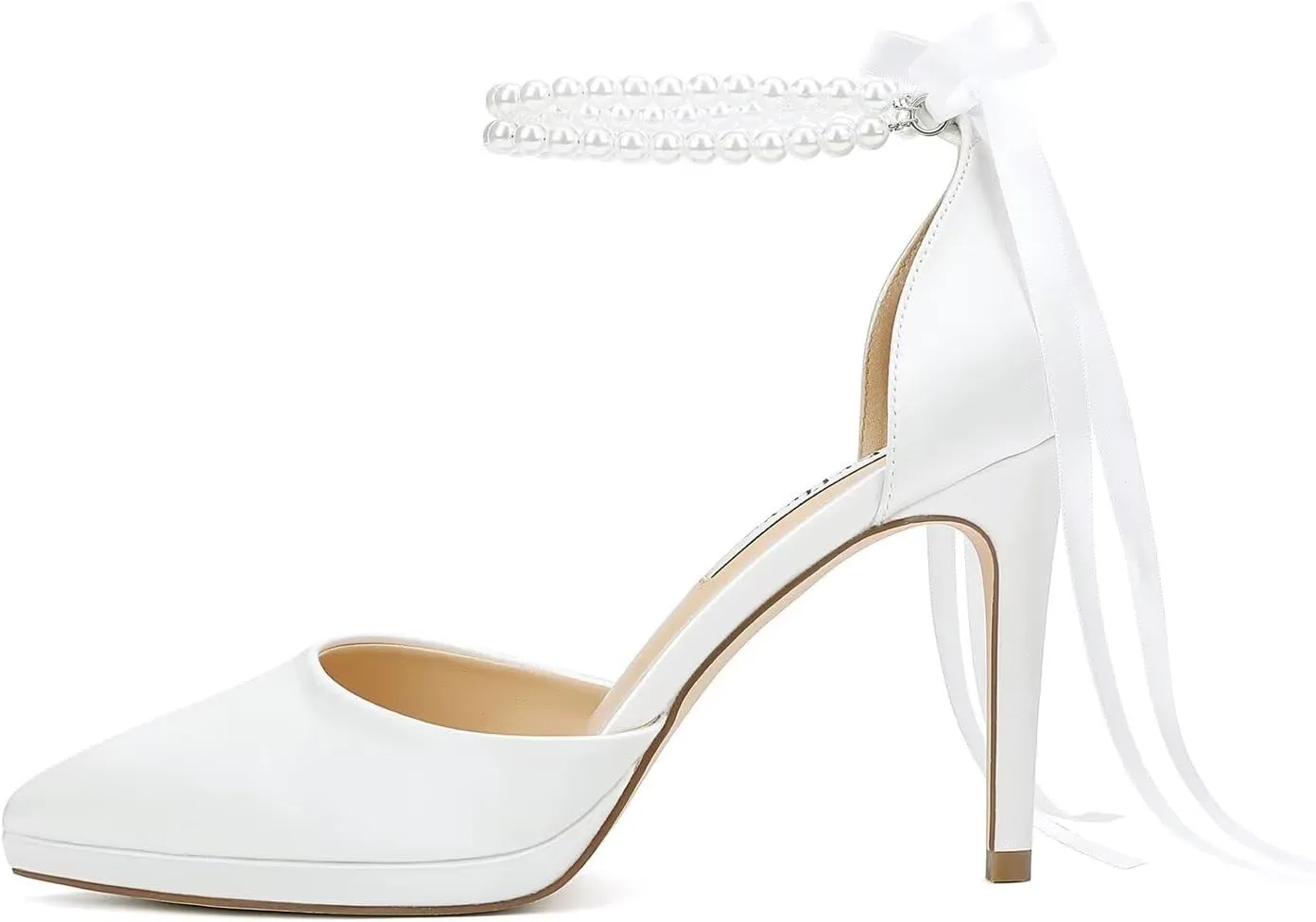 Pearl Heels Wedding Shoes for Bride Closed Toe Bridal Shoes Wedding Party Pumps