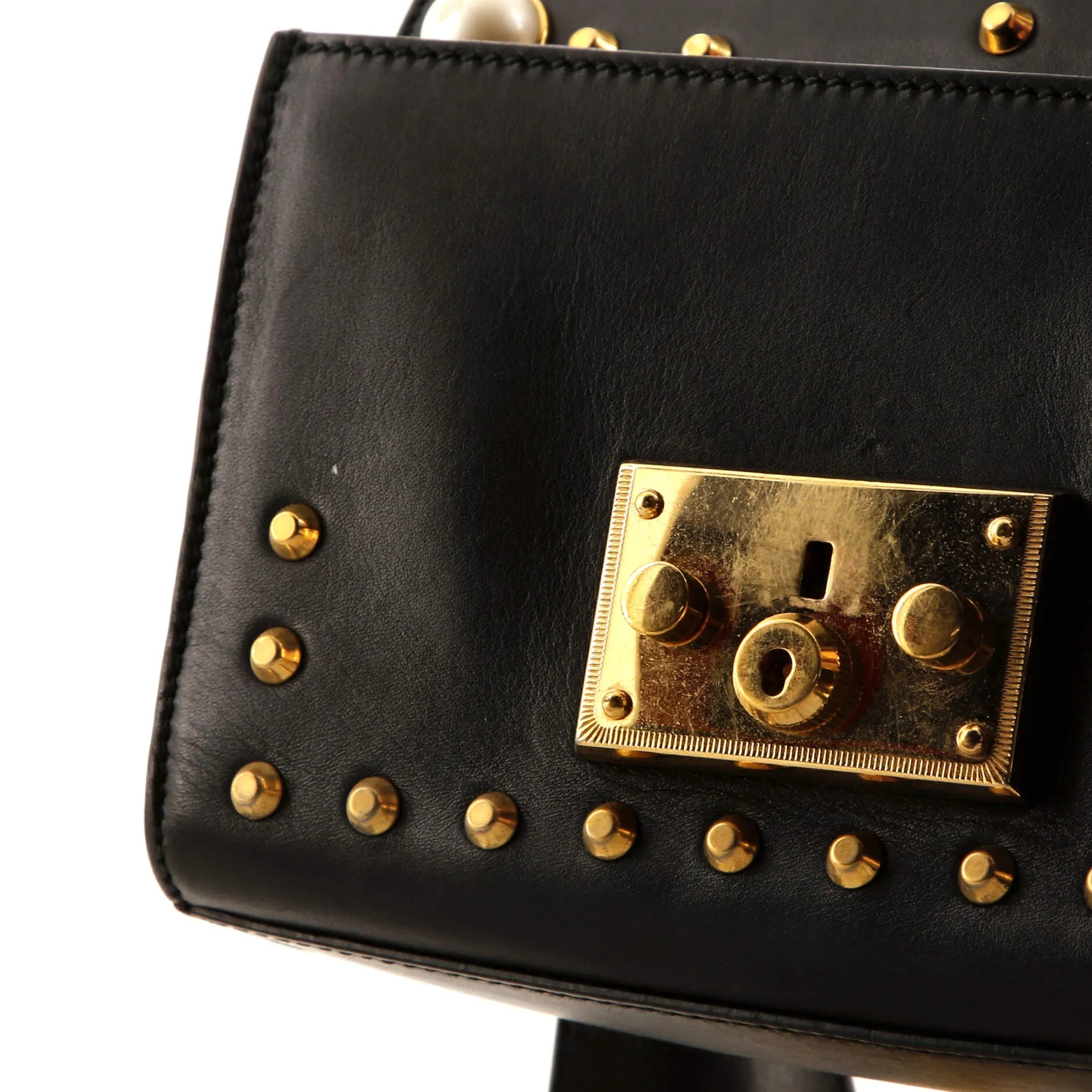 Pearly Padlock Shoulder Bag Studded Leather Small