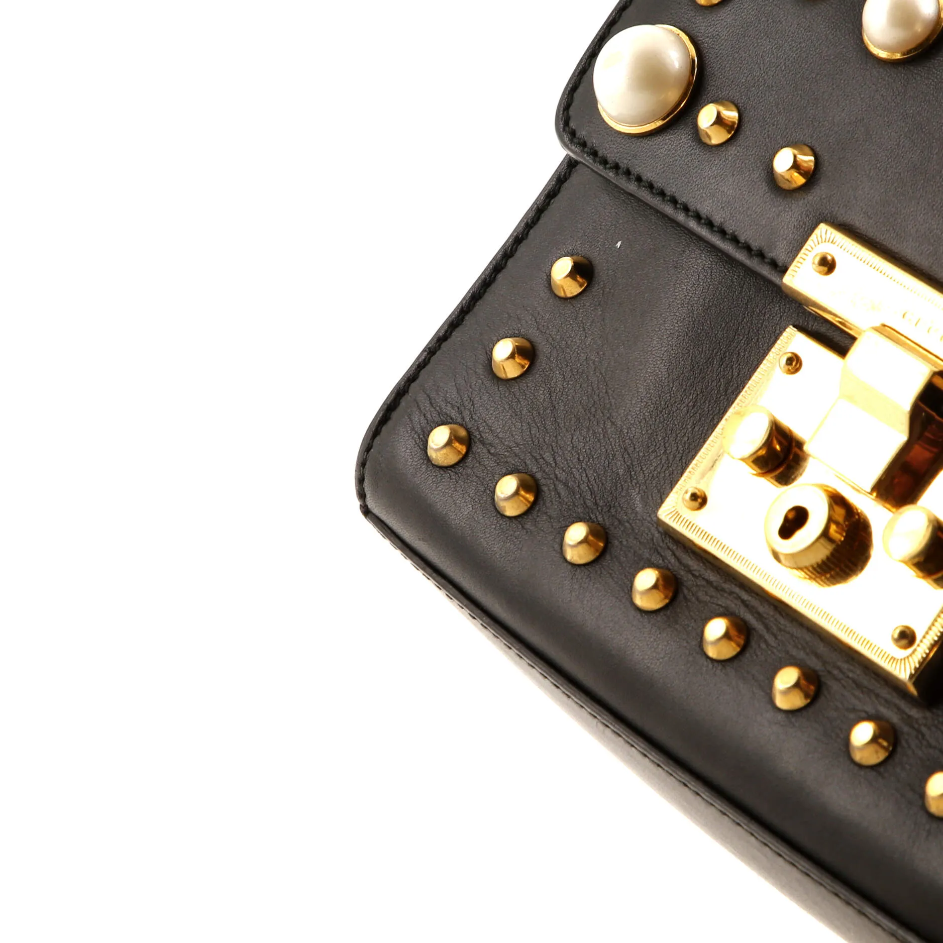 Pearly Padlock Shoulder Bag Studded Leather Small