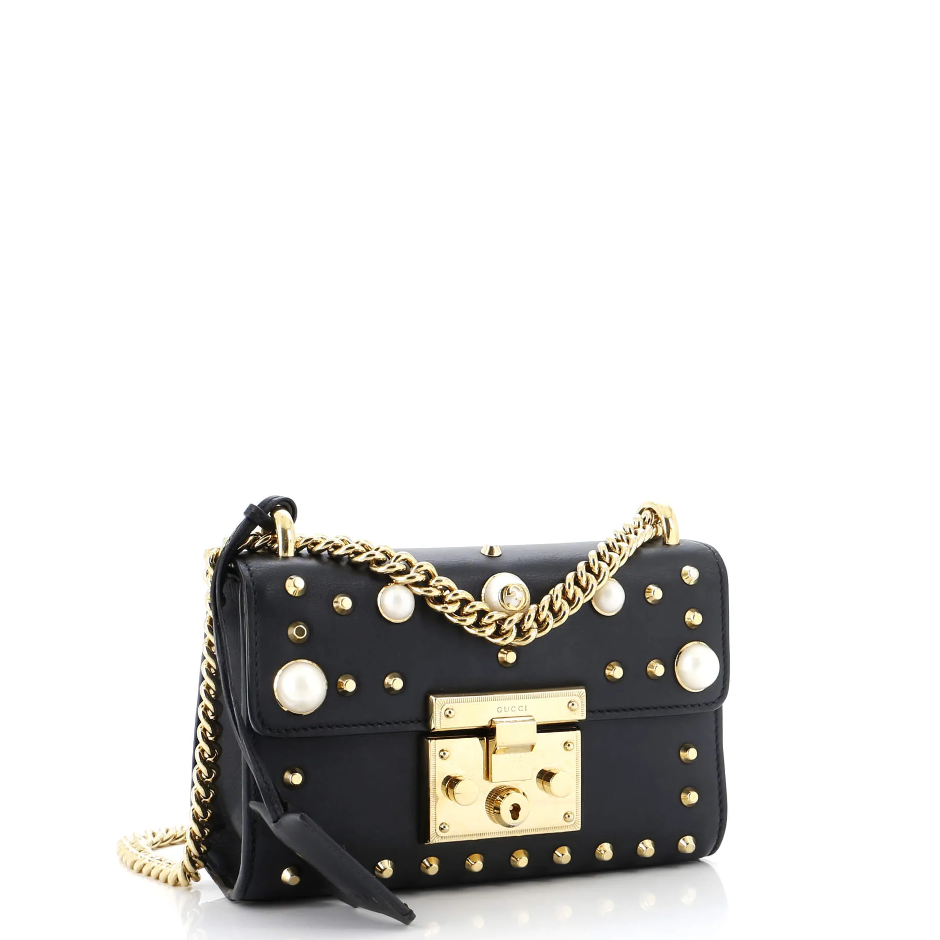 Pearly Padlock Shoulder Bag Studded Leather Small