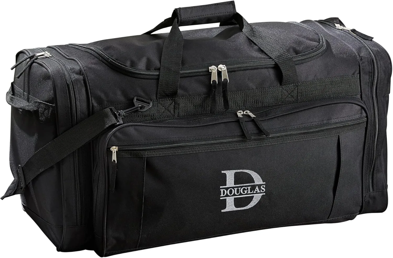 Personalization Universe Lavish Last Name Embroidered Duffel Bag - Black
