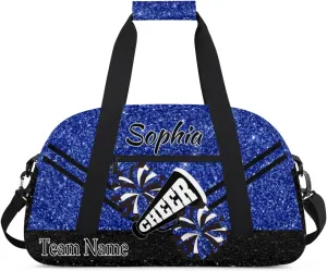 Personalized Cheer Cheerleadr Gym Duffel Bag, Custom Sport Duffle Bag, Custom Name Overnight Weekender Bag for Women Men Travel Vocation Business Trip, Dark Blue Glitter
