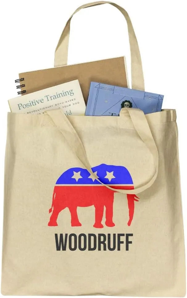 Personalized Custom 1 Line Republican Elephant Political Grocery Travel Reusable Tote Bag