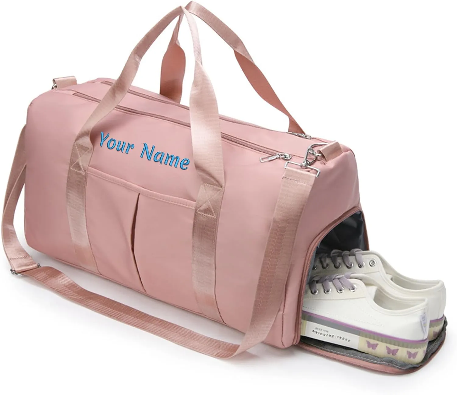 Personalized Duffel Bag, Custom Name Embroidered Gym Bag, Sports Bag with Wet and Dry Pocket & Shoe Compartment, Overnight Excursion Bag, Weekend Travel Bag, Dance & Yoga Bag (Black)