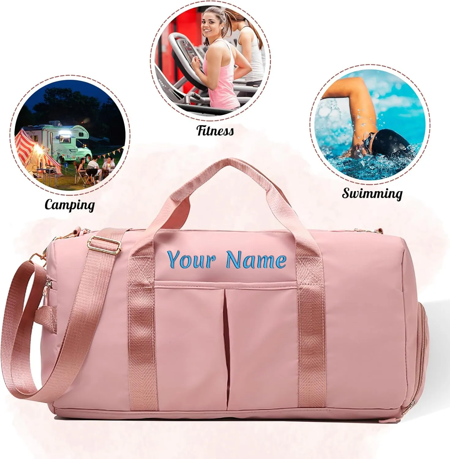 Personalized Duffel Bag, Custom Name Embroidered Gym Bag, Sports Bag with Wet and Dry Pocket & Shoe Compartment, Overnight Excursion Bag, Weekend Travel Bag, Dance & Yoga Bag (Black)