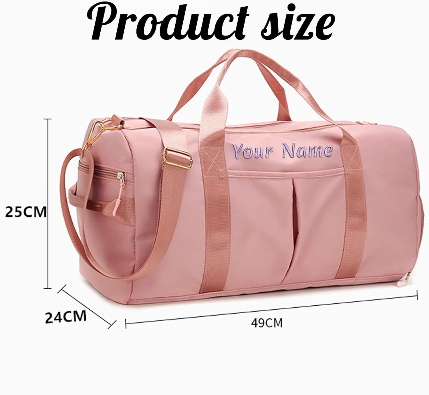 Personalized Duffel Bag, Custom Name Embroidered Gym Bag, Sports Bag with Wet and Dry Pocket & Shoe Compartment, Overnight Excursion Bag, Weekend Travel Bag, Dance & Yoga Bag (Black)