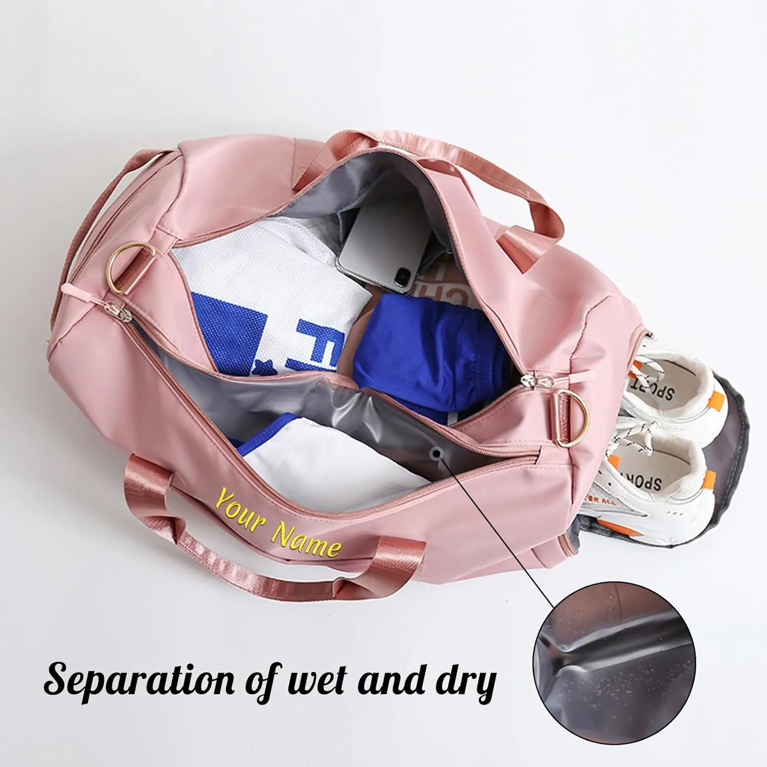 Personalized Duffel Bag, Custom Name Embroidered Gym Bag, Sports Bag with Wet and Dry Pocket & Shoe Compartment, Overnight Excursion Bag, Weekend Travel Bag, Dance & Yoga Bag (Black)