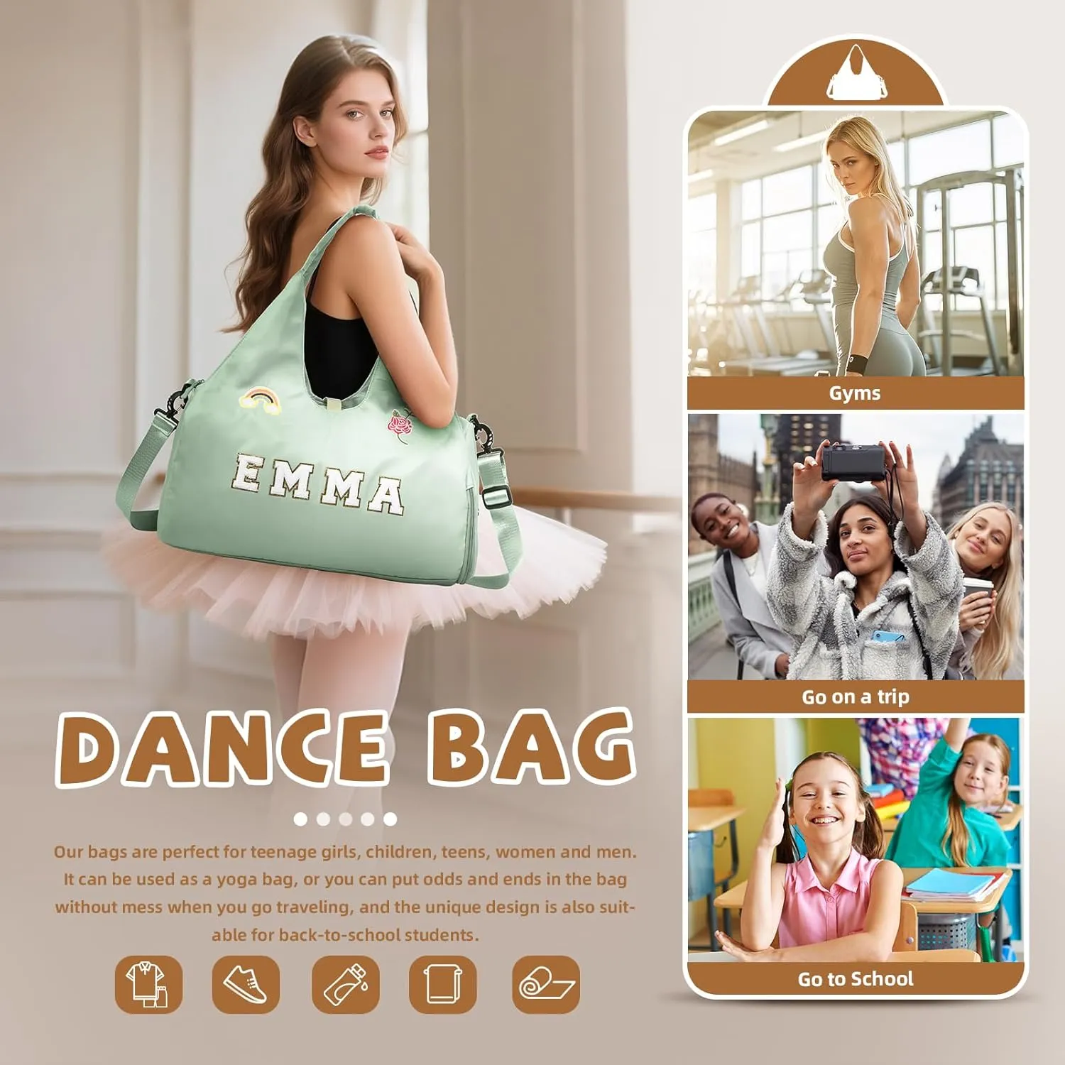 Personalized Duffel Bag with Name – Custom Travel Gym Bag for Women & Men – Waterproof Oxford Weekender Bag – Carry-On Overnight Bag for Sports, Gifts, Travel, Groomsmen (Green)