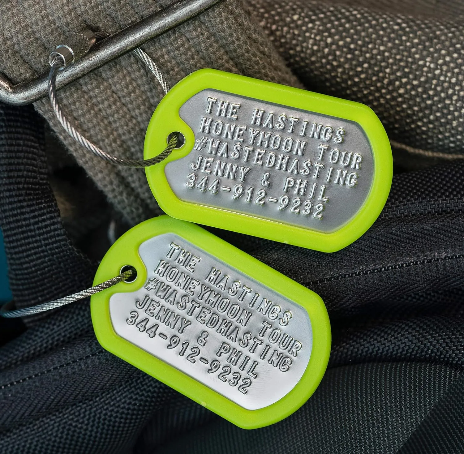 Personalized Luggage Tag - Stainless Steel Embossed tag with Your Custom Text (Green)