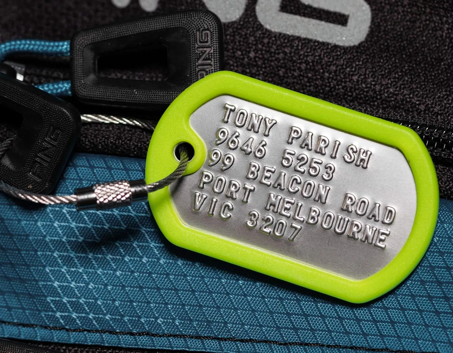 Personalized Luggage Tag - Stainless Steel Embossed tag with Your Custom Text (Green)