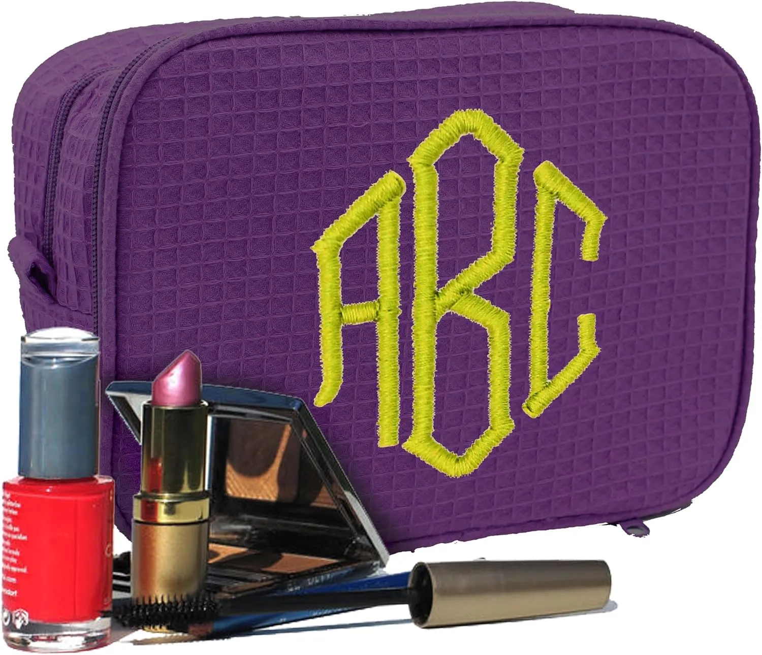 Personalized Makeup Bag - Bridesmaid Make Up Cosmetic Case - Monogrammed and Embroidered (Purple)