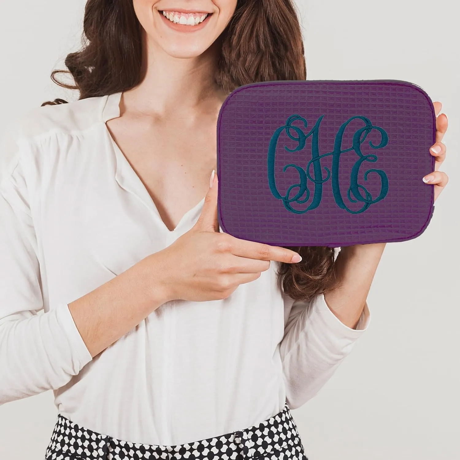 Personalized Makeup Bag - Bridesmaid Make Up Cosmetic Case - Monogrammed and Embroidered (Purple)