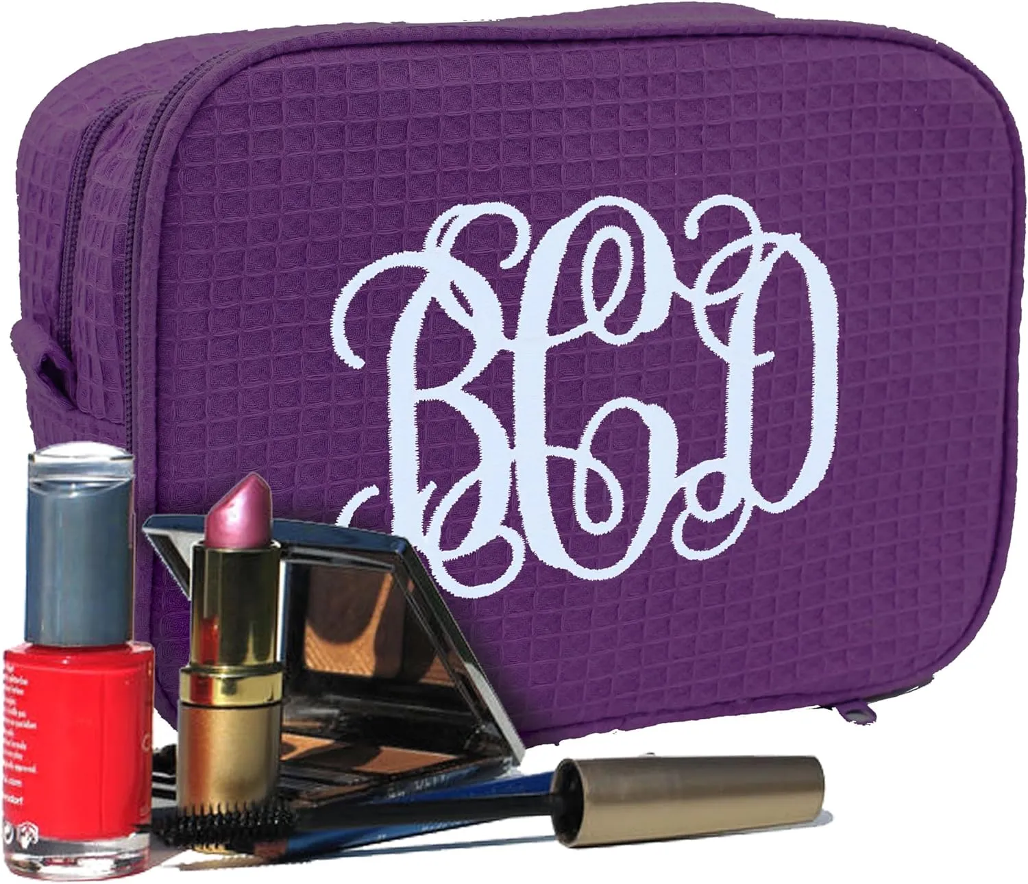 Personalized Makeup Bag - Bridesmaid Make Up Cosmetic Case - Monogrammed and Embroidered (Purple)