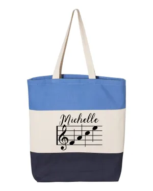 Personalized Music Tote Bag Custom Music Bag Piano Lesson Bag Music Gifts Music Birthday Gift Music Teacher Bag (15"L x 15"H x 3"D, Tri-Color Blue)