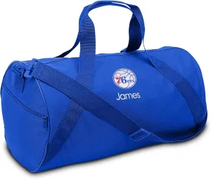 Philadelphia 76er’s Personalized Duffel Bags for Kids - Official NBA Logo Embroidery, Removable Shoulder Strap, Polyester, 19” x 14” (Royal Blue)