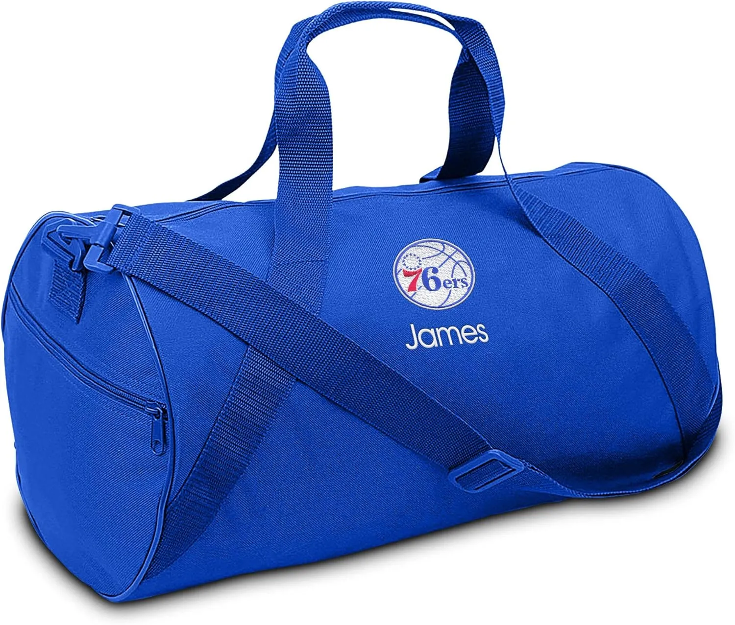 Philadelphia 76er’s Personalized Duffel Bags for Kids - Official NBA Logo Embroidery, Removable Shoulder Strap, Polyester, 19” x 14” (Royal Blue)