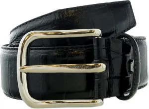 Pierre Cardin Shiny Black Embossed Classic Buckle Adjustable Belt Adjustable Mens Belt-36 for Mens