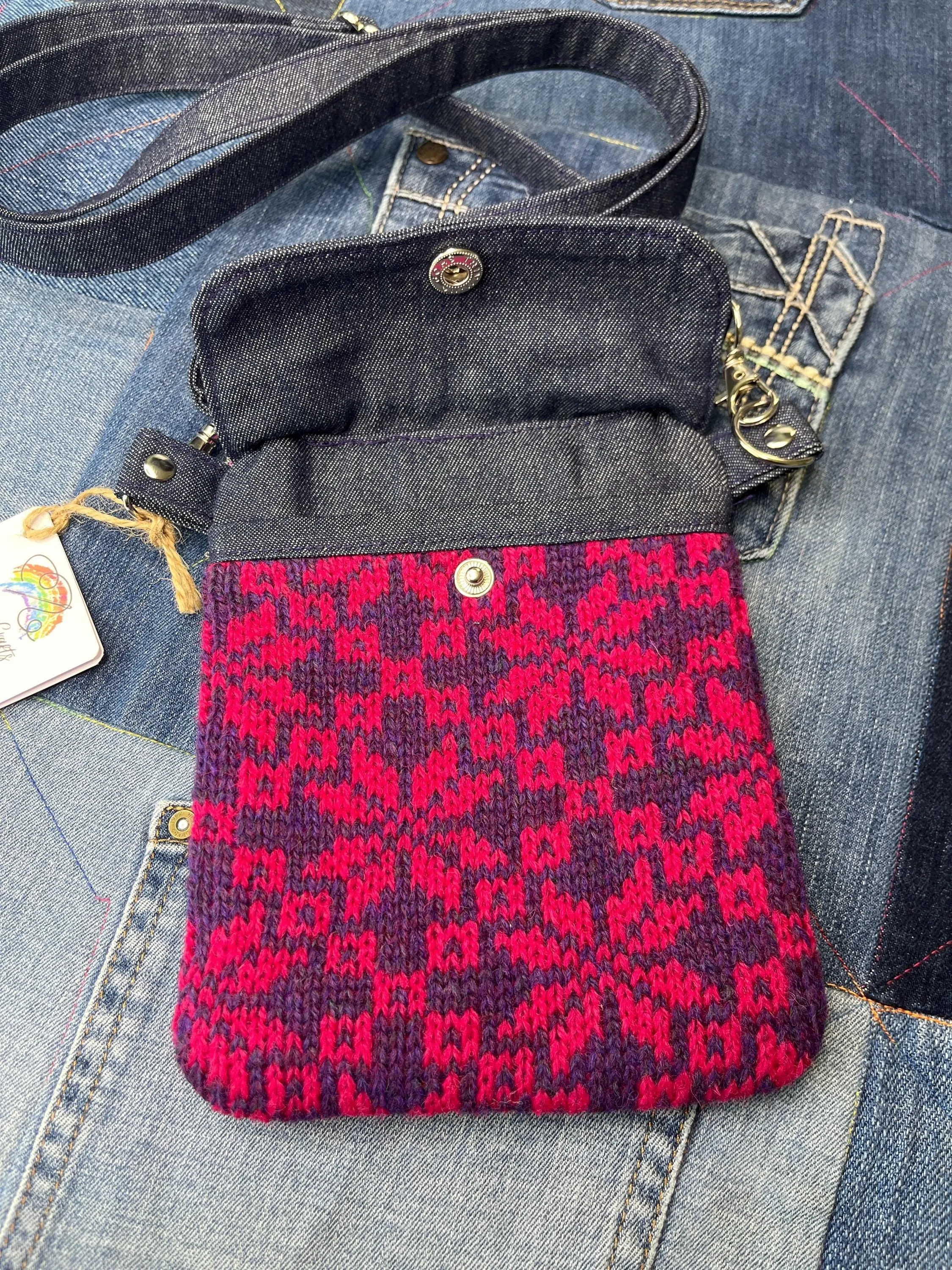 Pink & Purple Shetland Wool Denim Mini Crossbody Bag