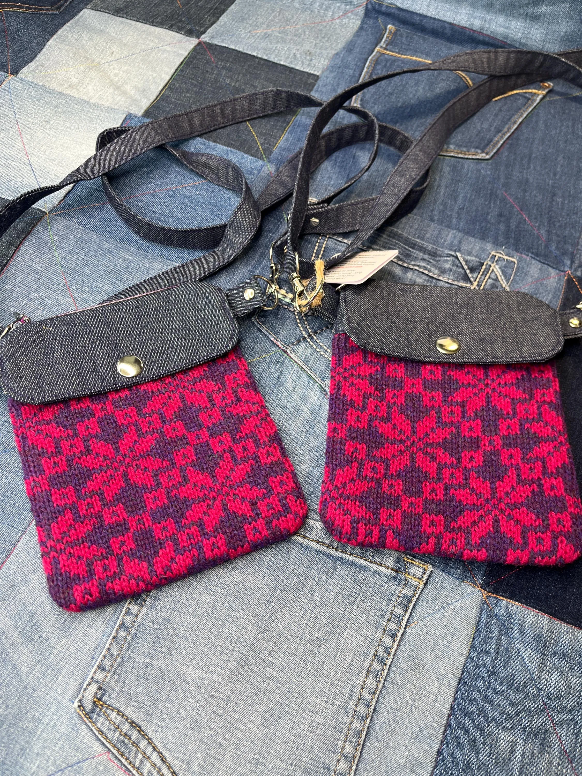 Pink & Purple Shetland Wool Denim Mini Crossbody Bag