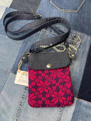 Pink & Purple Shetland Wool Denim Mini Crossbody Bag
