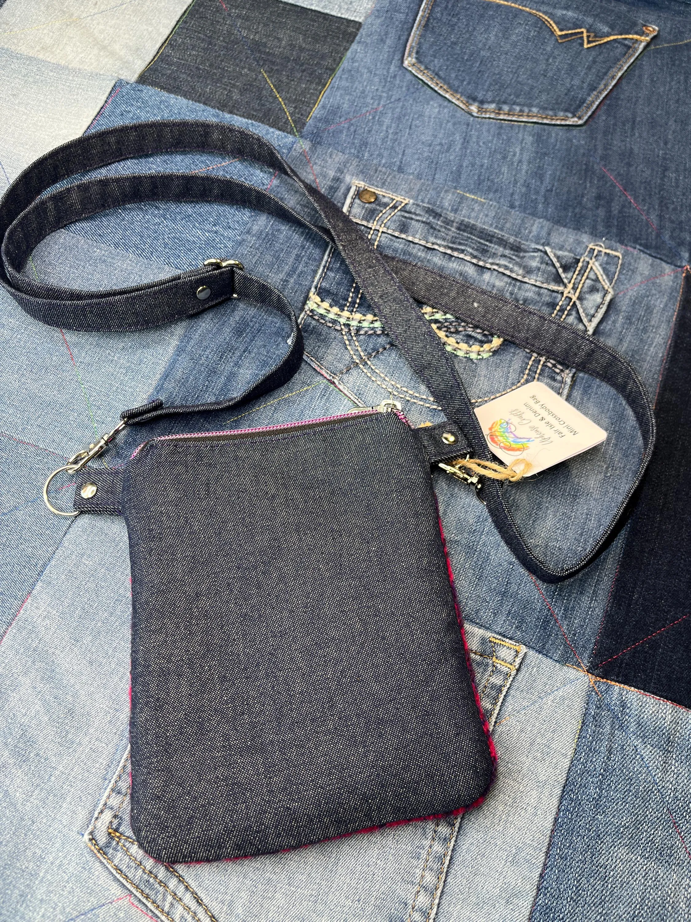 Pink & Purple Shetland Wool Denim Mini Crossbody Bag