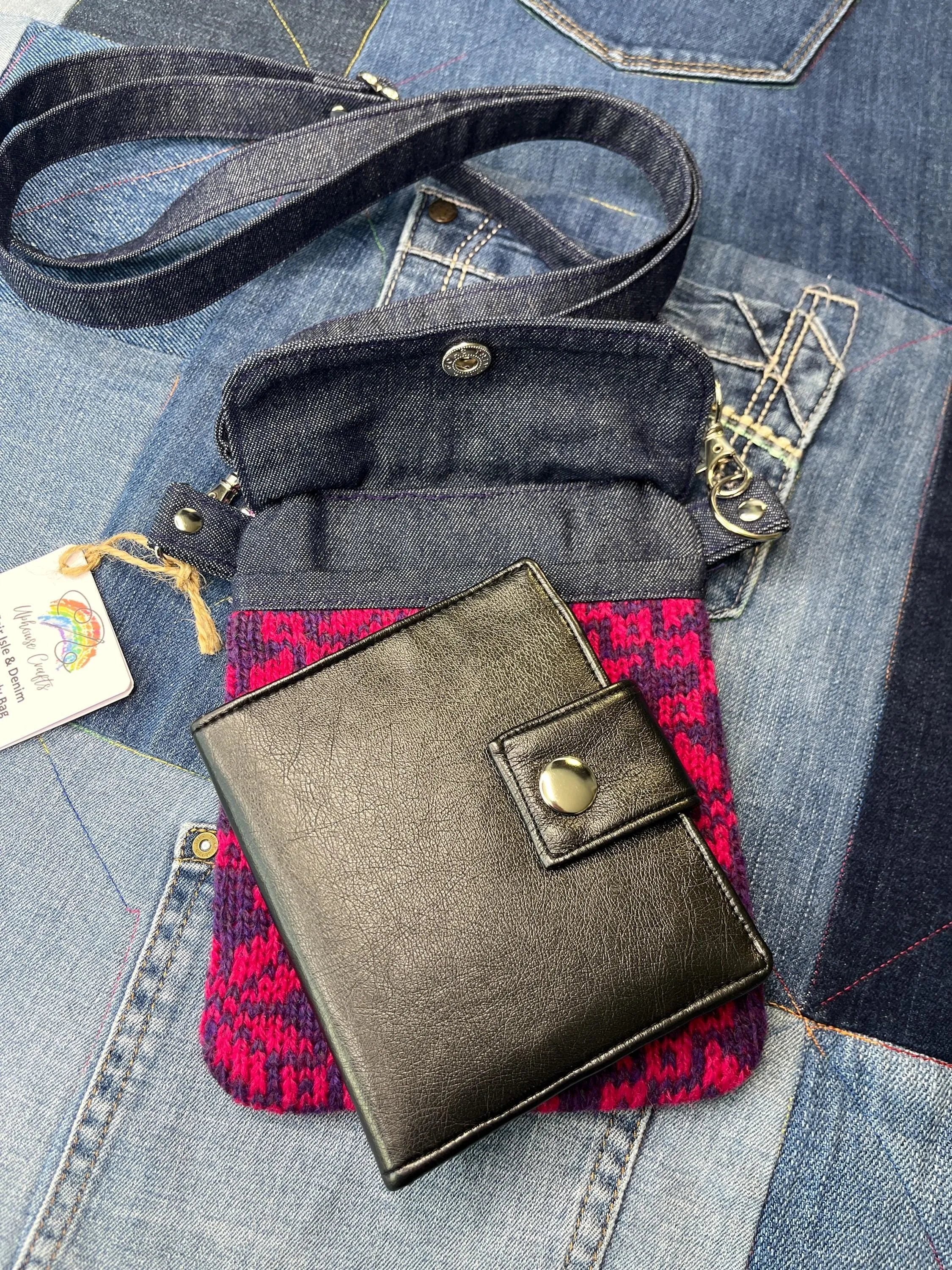 Pink & Purple Shetland Wool Denim Mini Crossbody Bag