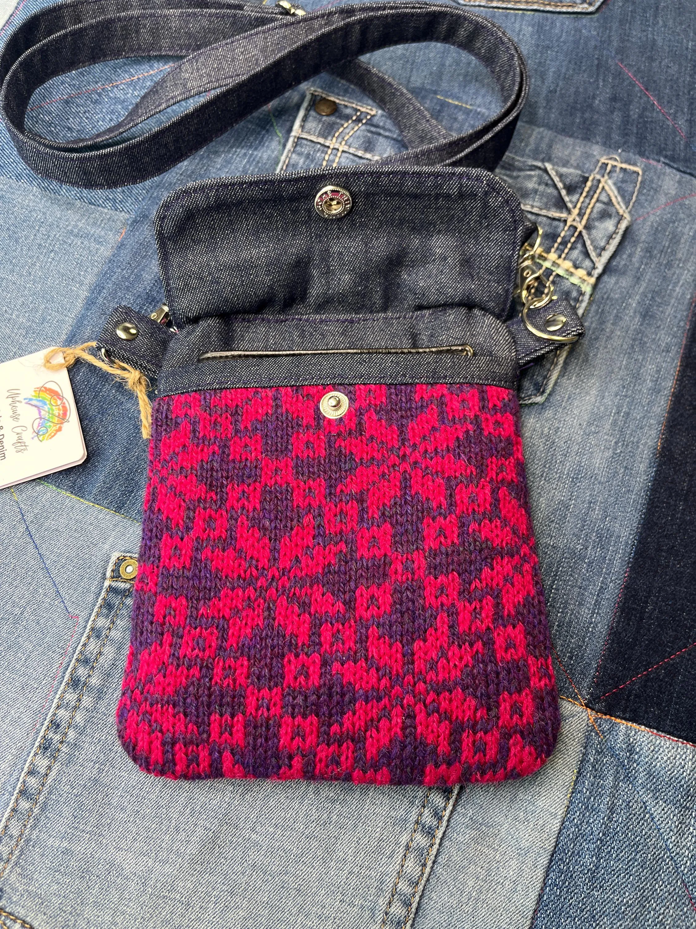 Pink & Purple Shetland Wool Denim Mini Crossbody Bag