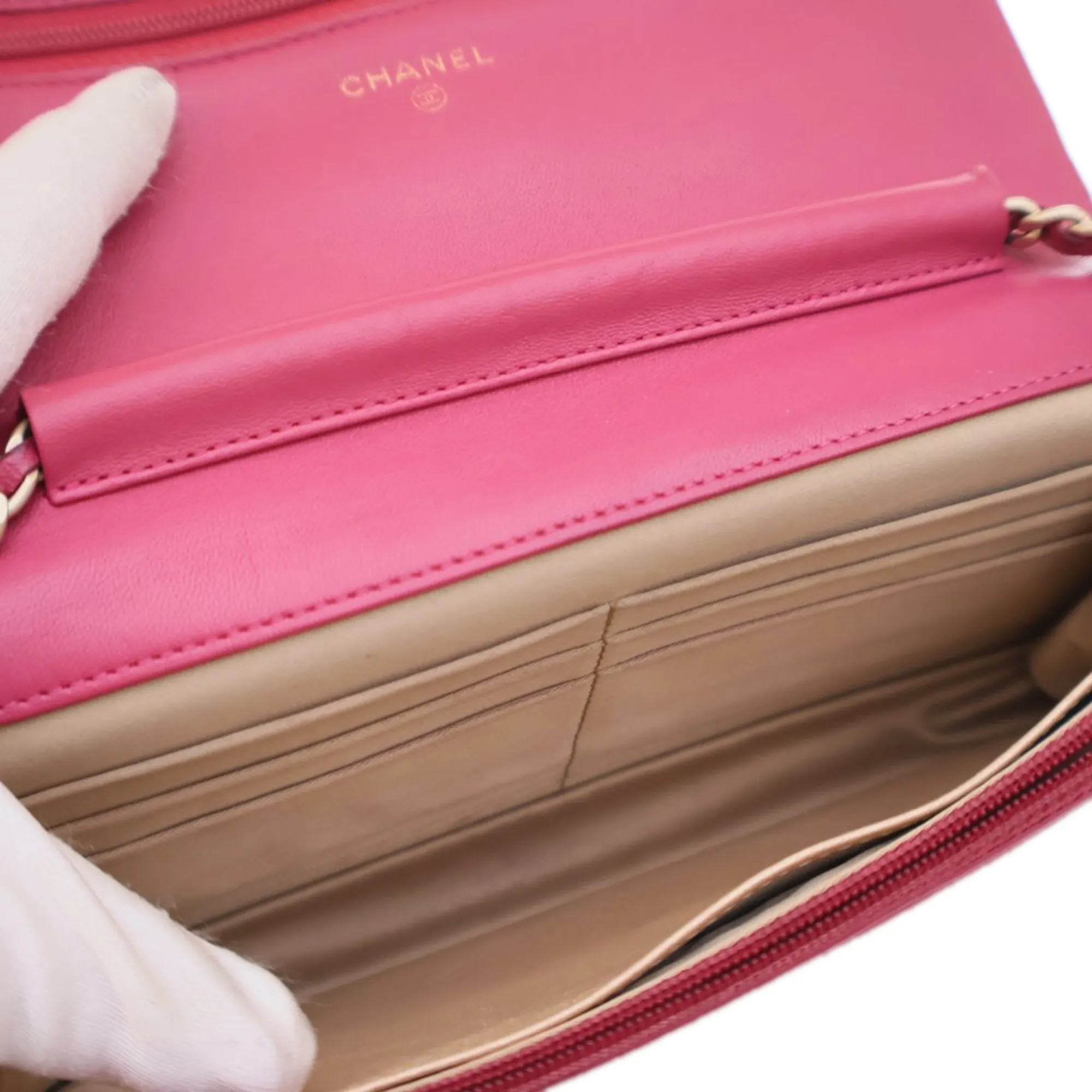 Pink Chanel Embossed Lambskin Camellia Wallet On Chain Crossbody Bag
