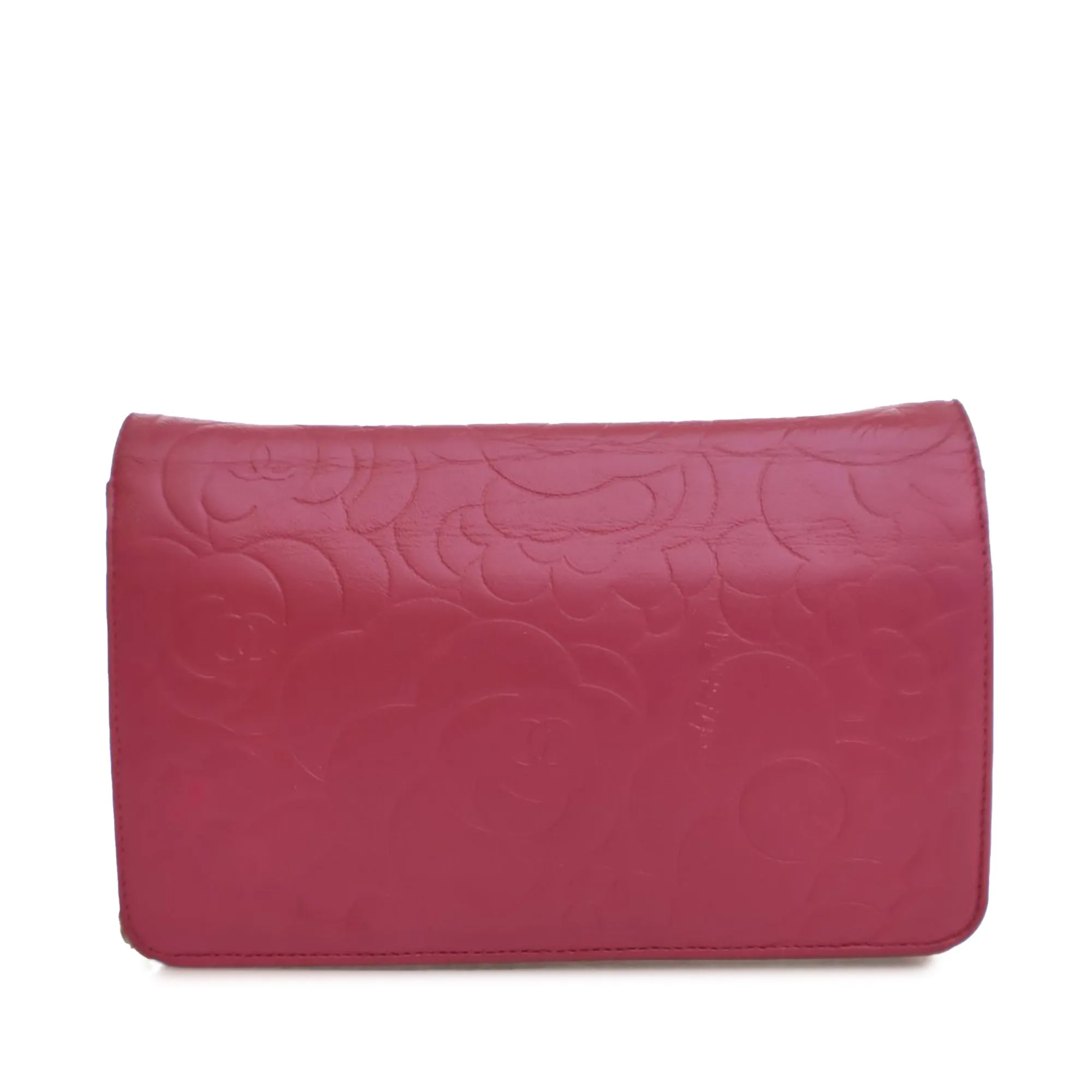 Pink Chanel Embossed Lambskin Camellia Wallet On Chain Crossbody Bag
