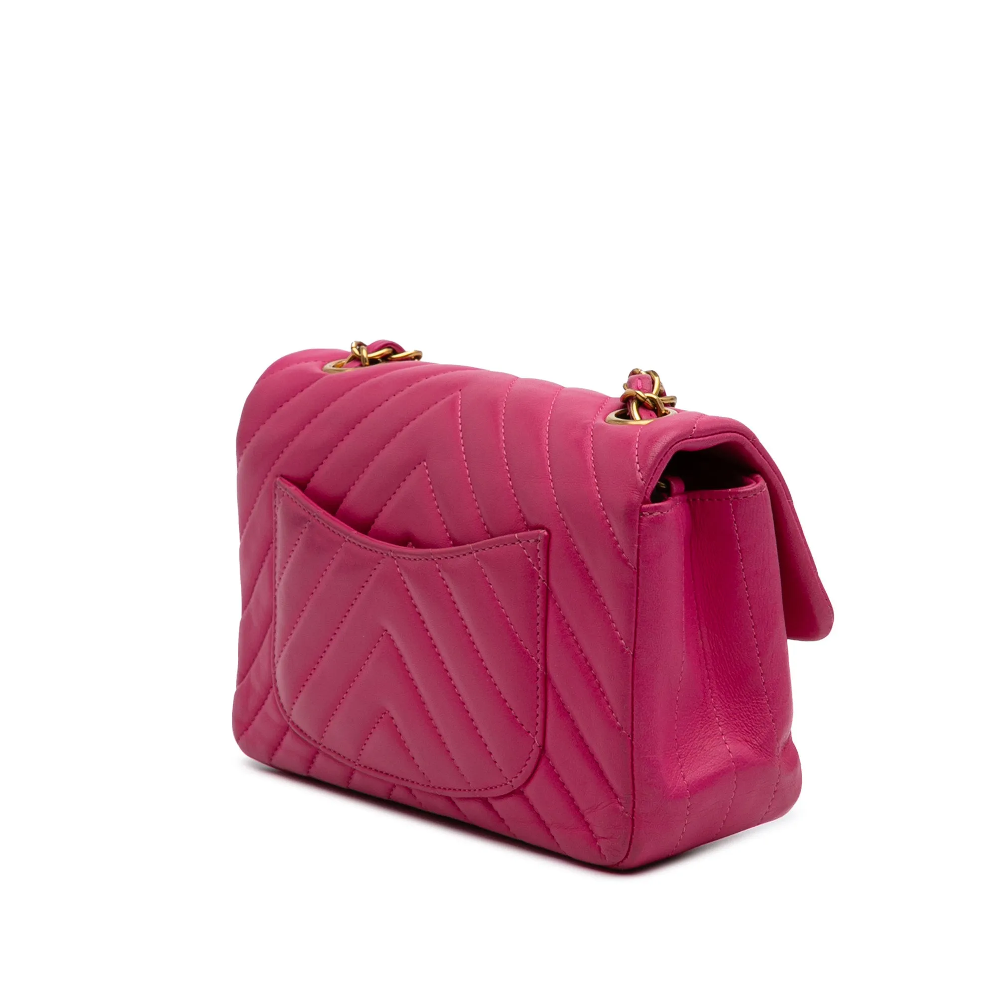 Pink Chanel Mini Rectangular Classic Chevron Lambskin Single Flap Crossbody Bag
