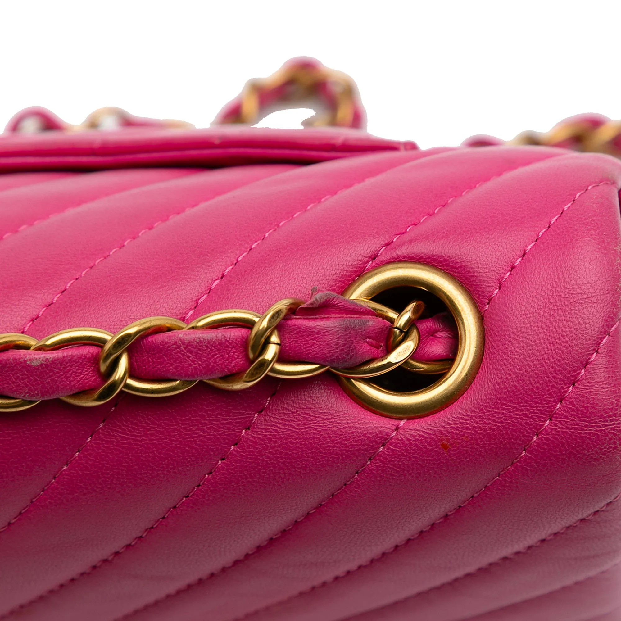 Pink Chanel Mini Rectangular Classic Chevron Lambskin Single Flap Crossbody Bag