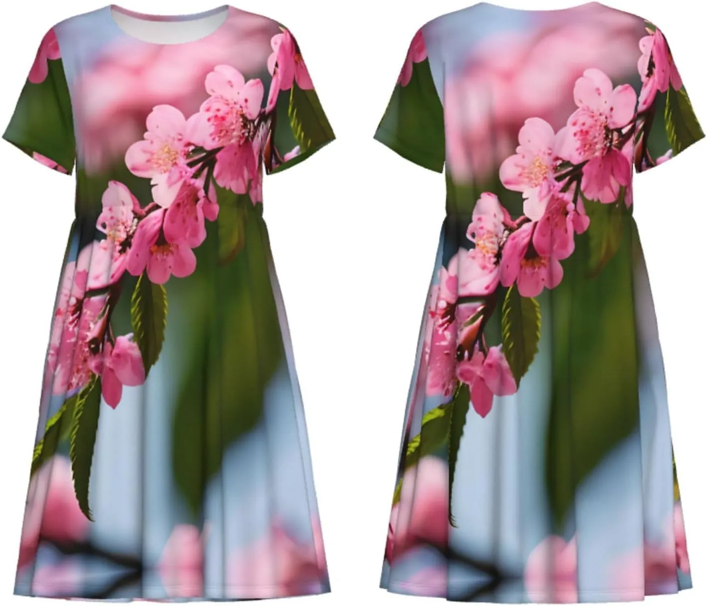 Pink Cherry Blossoms 1 Women's Summer Casual T Shirt Dress Summer Short Sleeve Swing Dresses S-3xl Graduation Gift