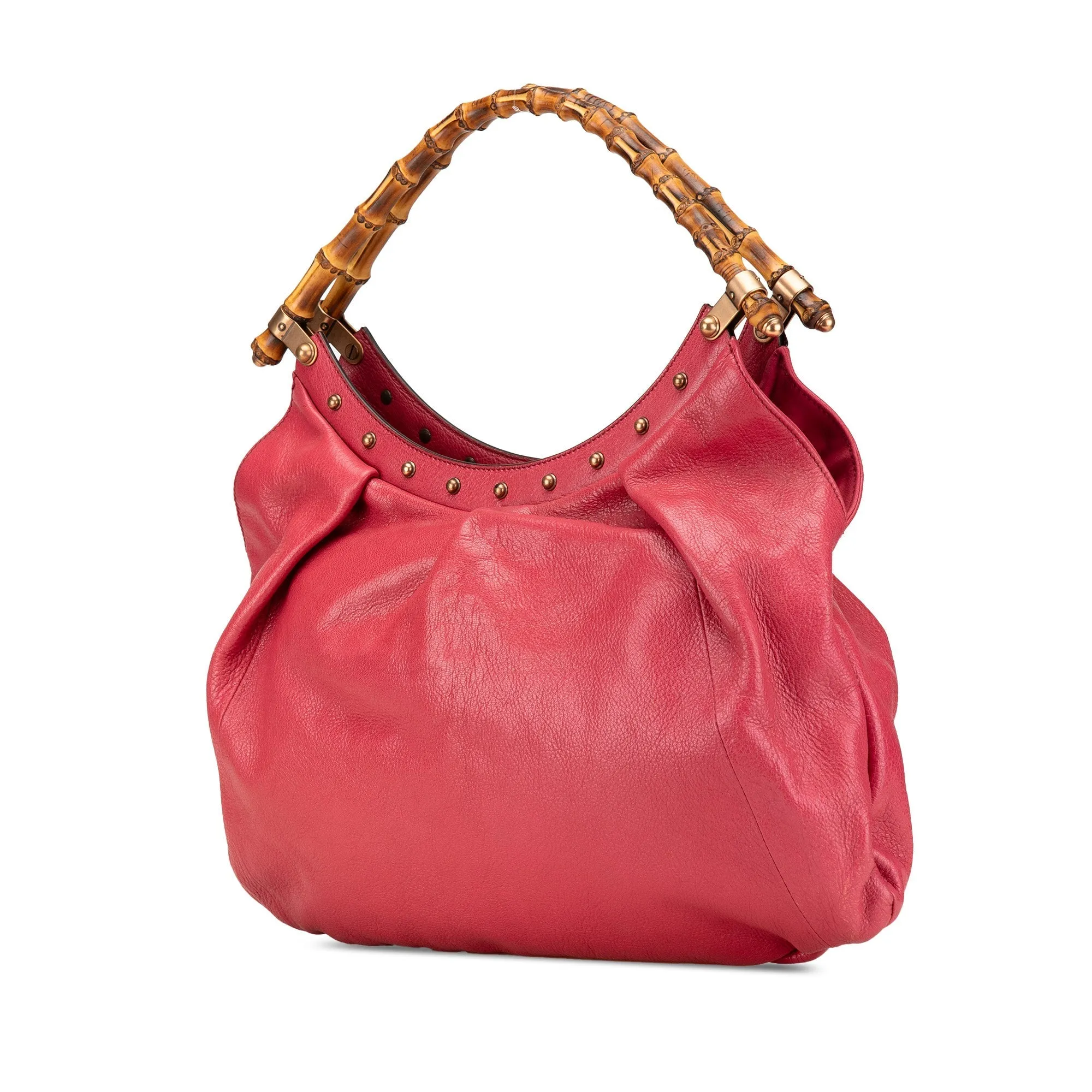 Pink Gucci Leather Bamboo Studded Hobo