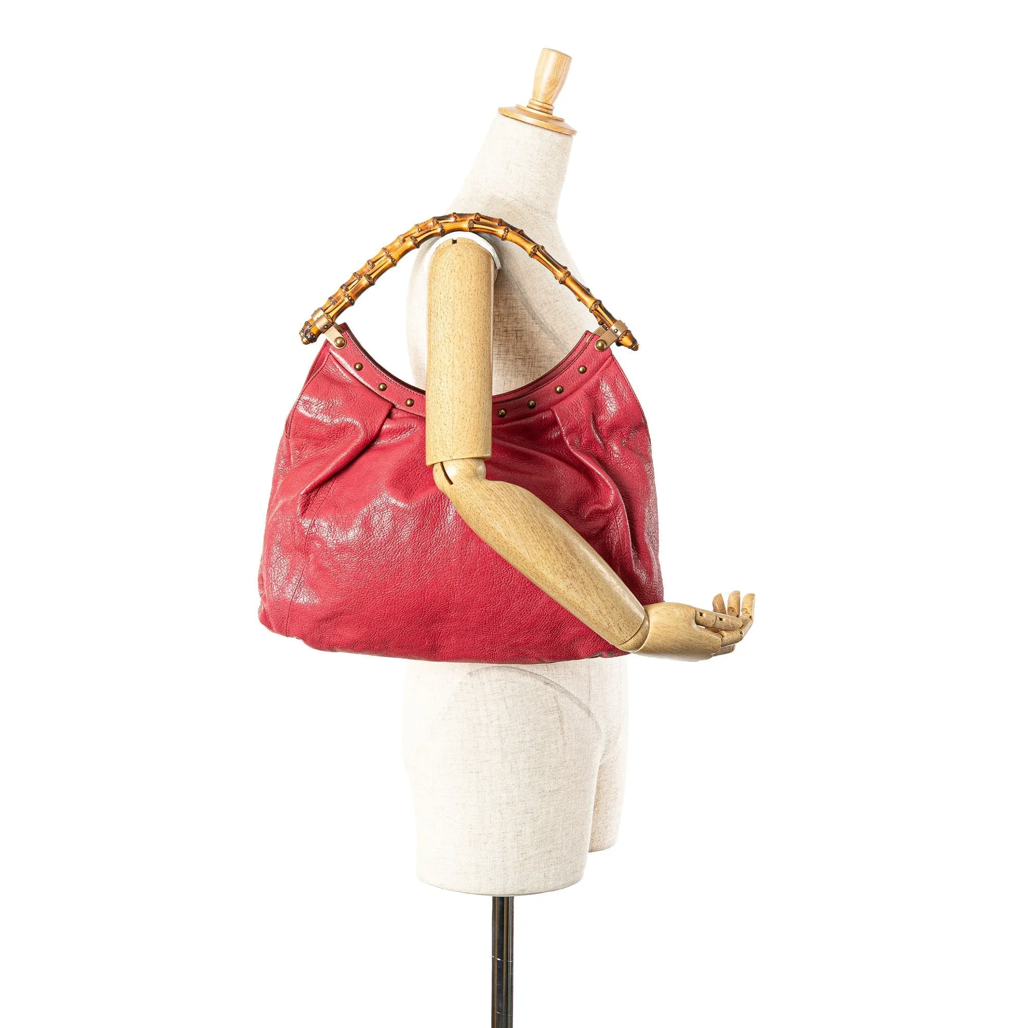 Pink Gucci Leather Bamboo Studded Hobo