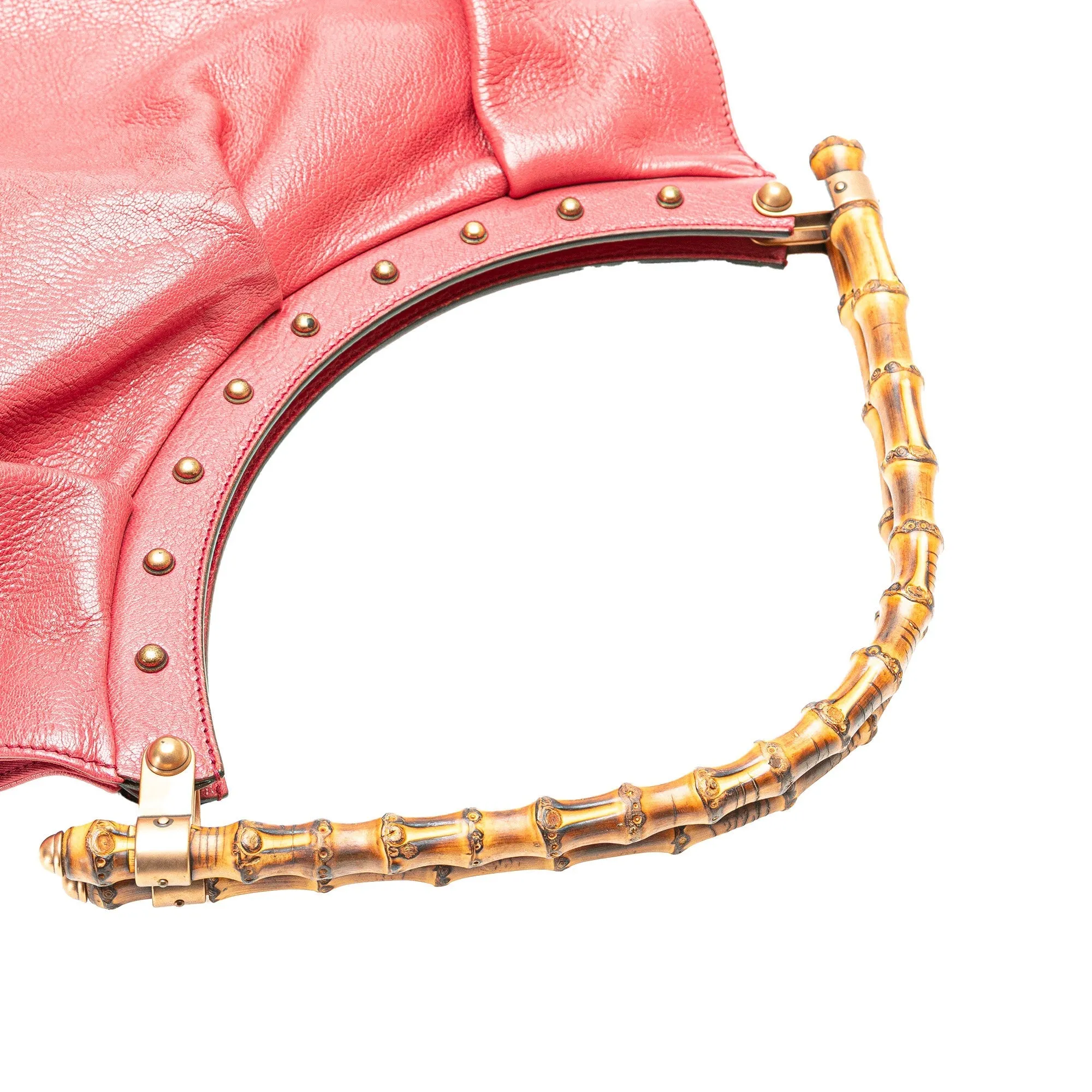 Pink Gucci Leather Bamboo Studded Hobo