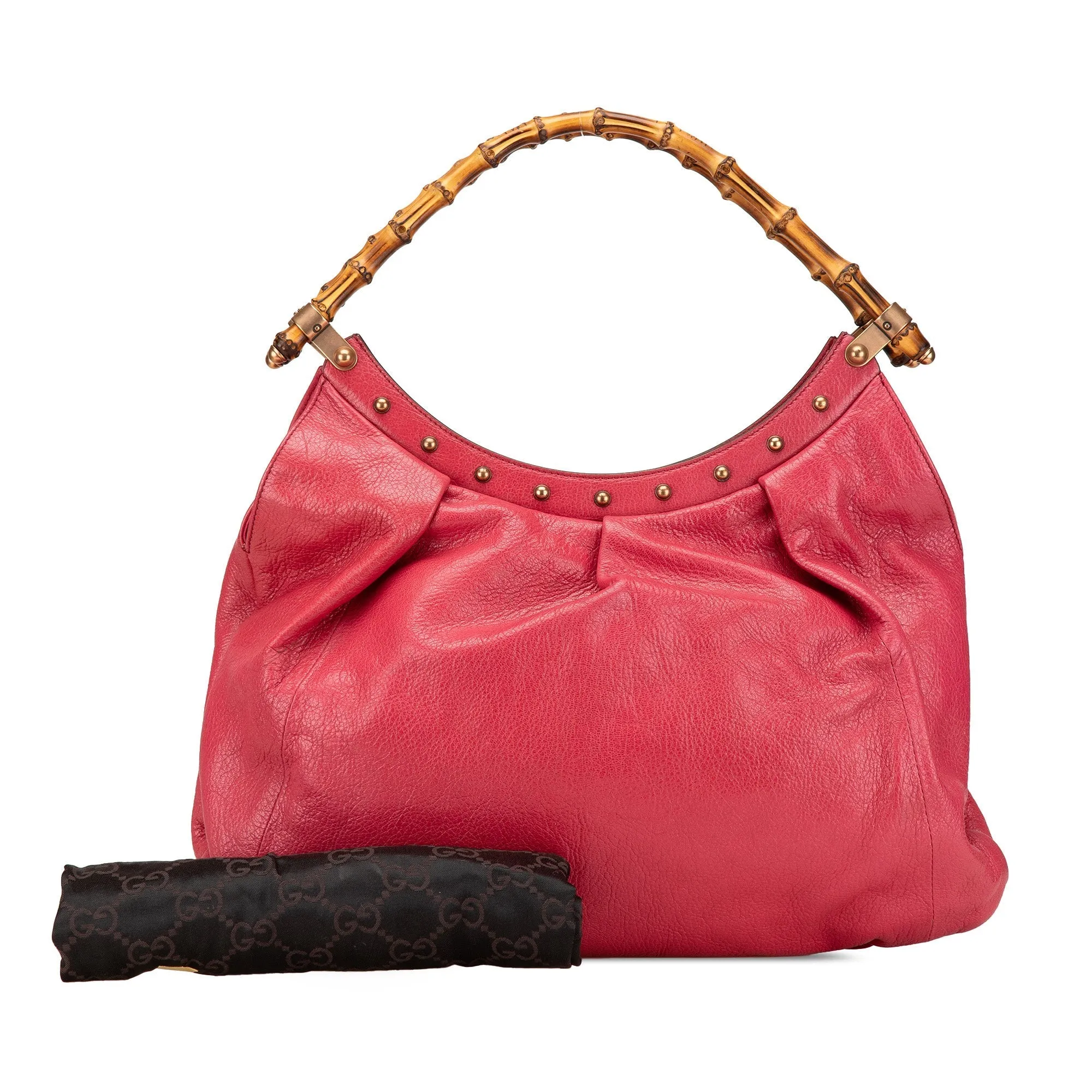Pink Gucci Leather Bamboo Studded Hobo