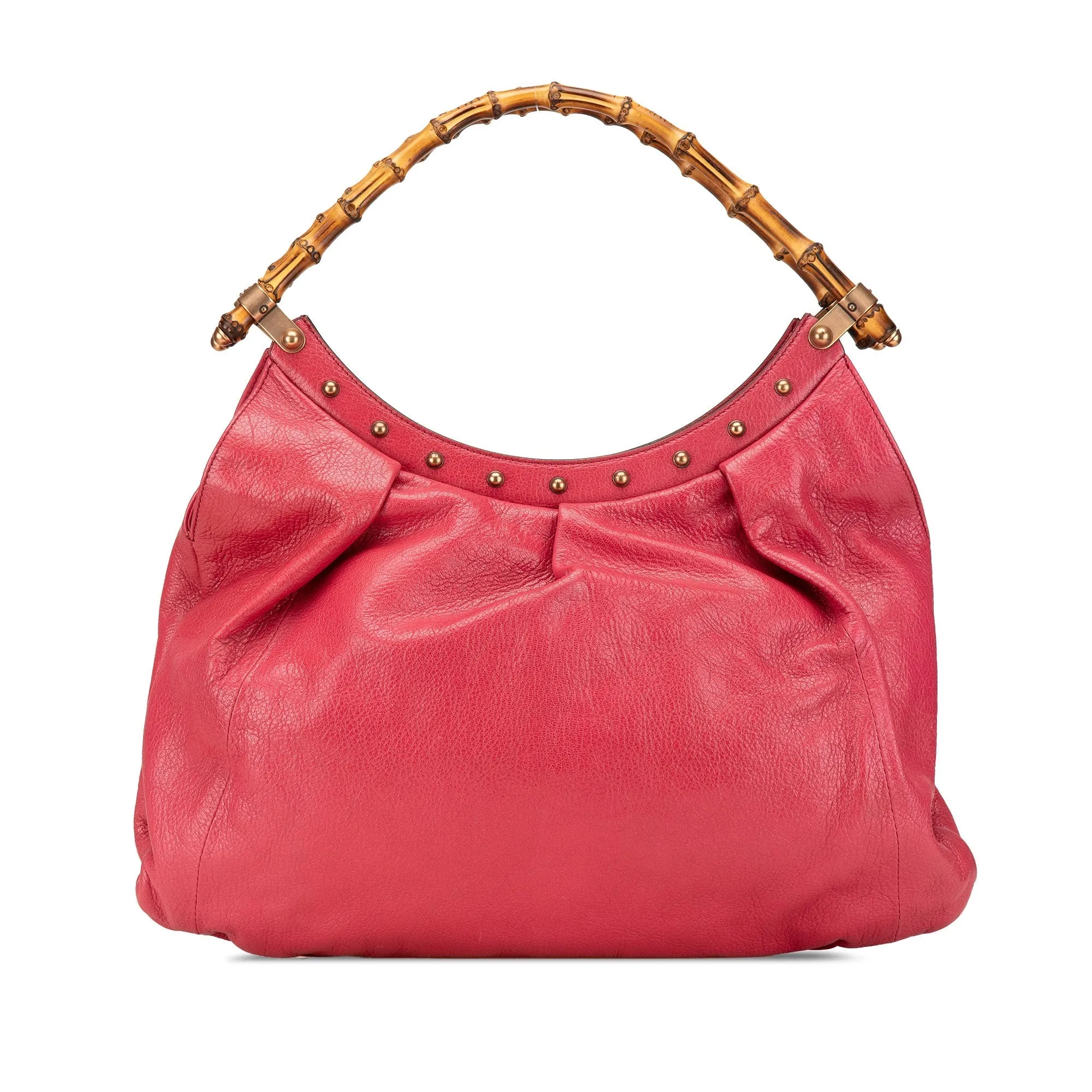 Pink Gucci Leather Bamboo Studded Hobo