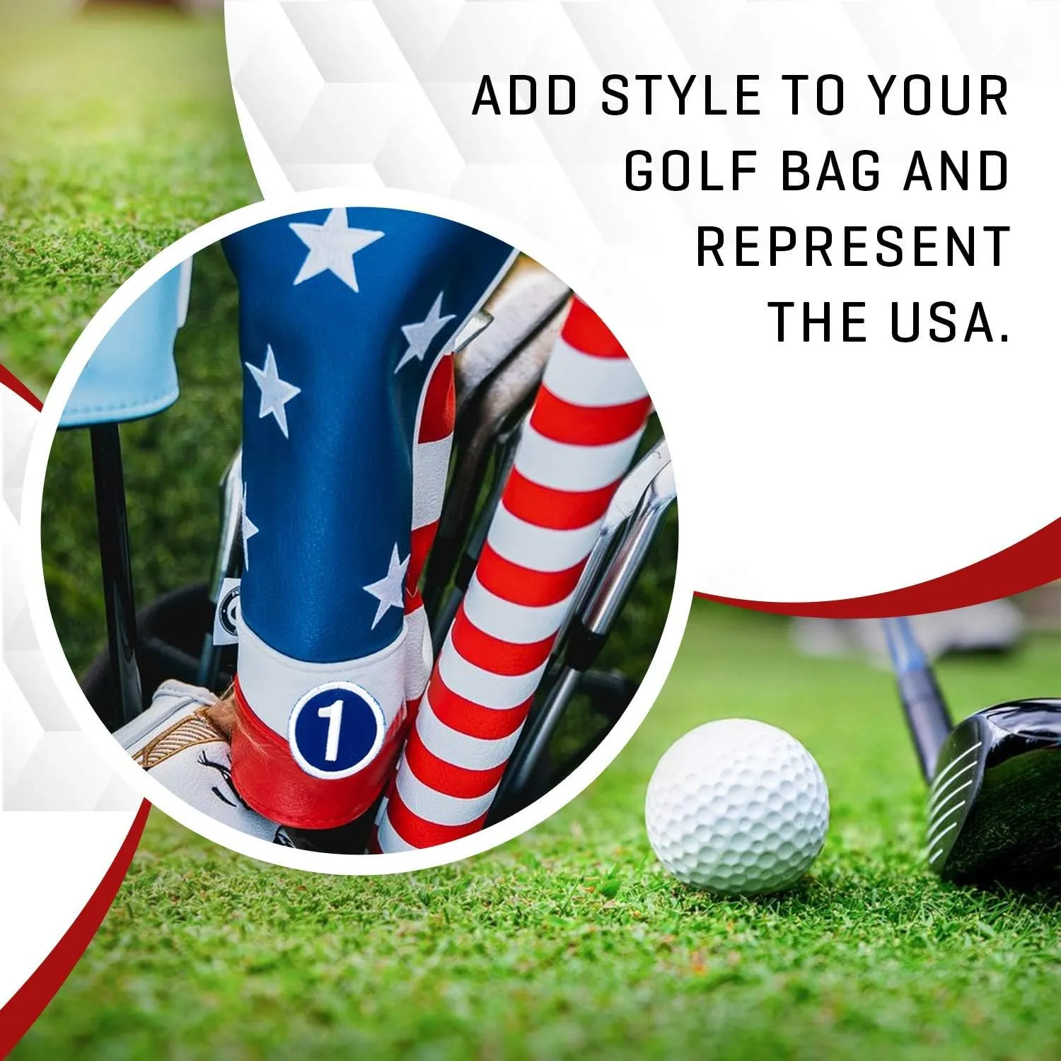 Pins & Aces USA Head Cover - Premium, Hand-Made Leather, Hi Quality Headcover - American Pride Styled, Tour Quality Golf Club Cover - Style and Customize Your Golf Bag