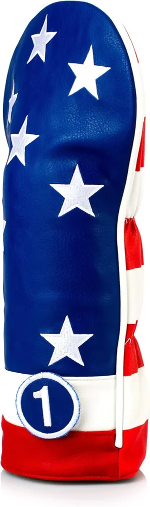 Pins & Aces USA Head Cover - Premium, Hand-Made Leather, Hi Quality Headcover - American Pride Styled, Tour Quality Golf Club Cover - Style and Customize Your Golf Bag