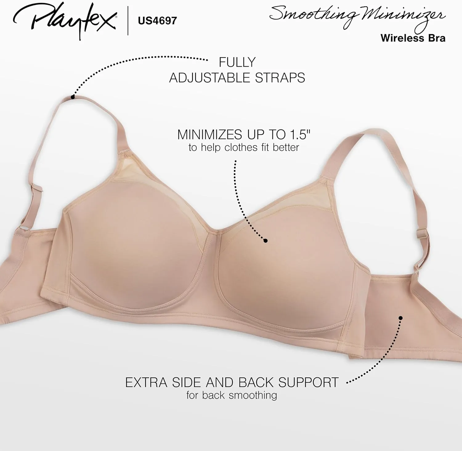 Playtex Women's Wireless Minimizer Bra, 18 Hour Plus-Size T-Shirt Bras Available, Smoothing, 4697
