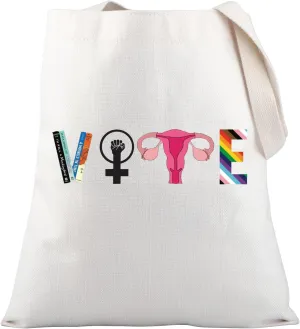 PLITI Feminist Gift Vote Banned Books Reproductive Rights BLM Political Activism Gift Vote Books Fist Ovaries LGTBQ Tote Bag