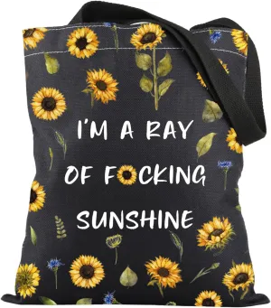 PLITI Funny Sunflower Tote Bag Sunflower Lover Gift I'm A Ray Of Fucking Sunshine Sarcastic Quote Shoulder Bag