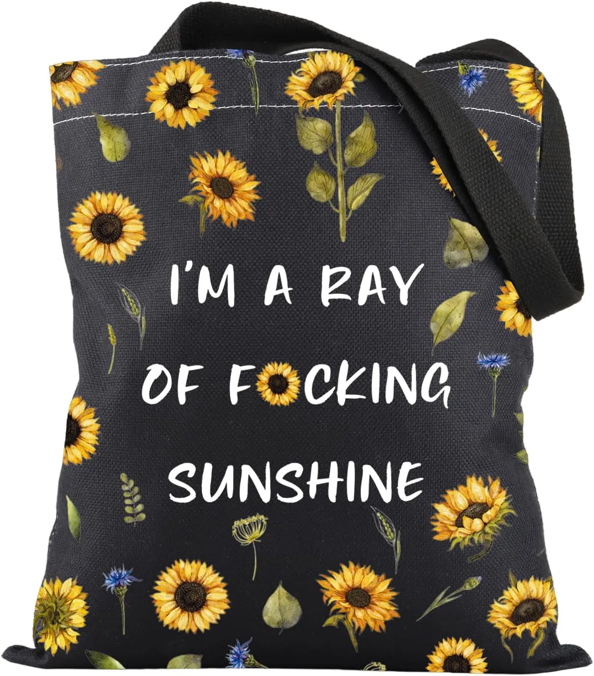 PLITI Funny Sunflower Tote Bag Sunflower Lover Gift I'm A Ray Of Fucking Sunshine Sarcastic Quote Shoulder Bag