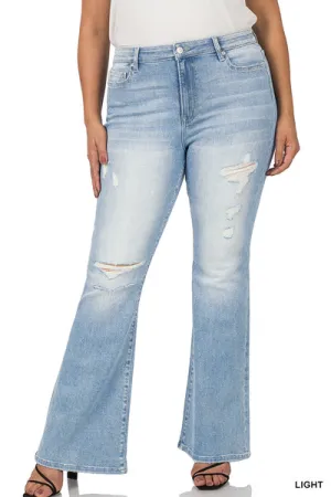 PLUS HIGH-RISE DISTRESSED JEANS